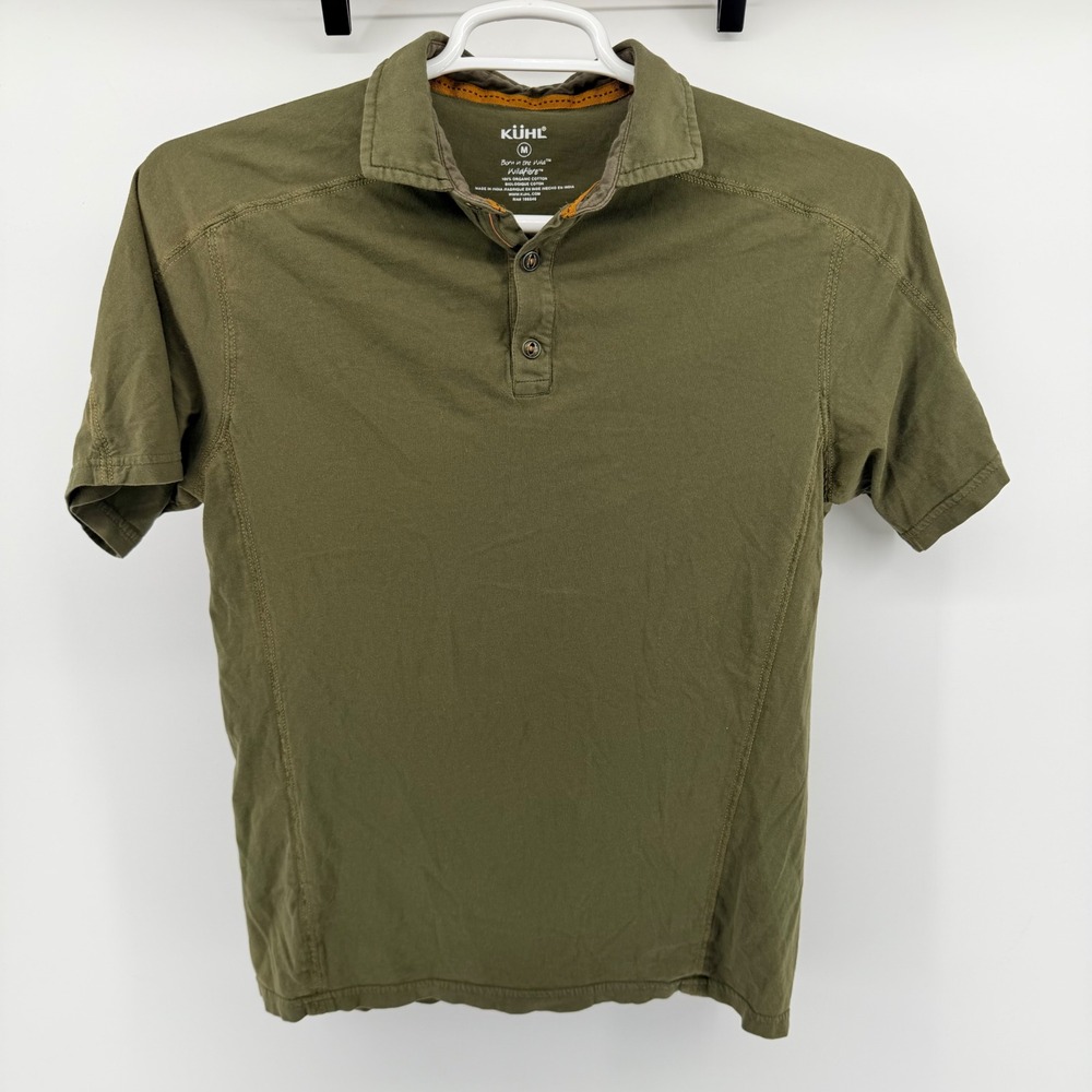KUHL Wildfibre Polo Shirt Mens Medium Olive Green Organic Cotton Hiking 7242 - Picture 2 of 8